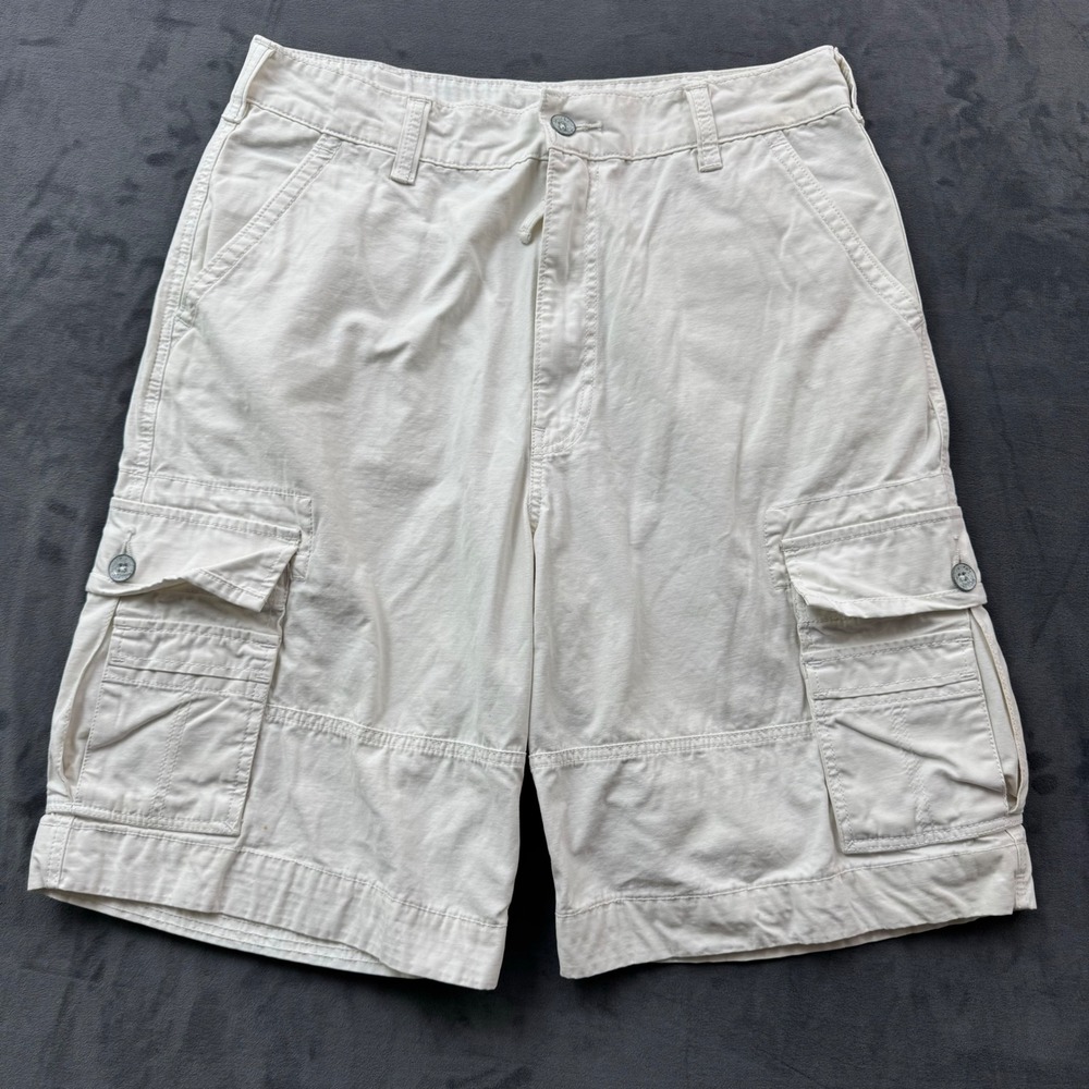 Levis Mens Cargo Shorts Off White Cream Cotton Utility Pockets Size 36 Relaxed